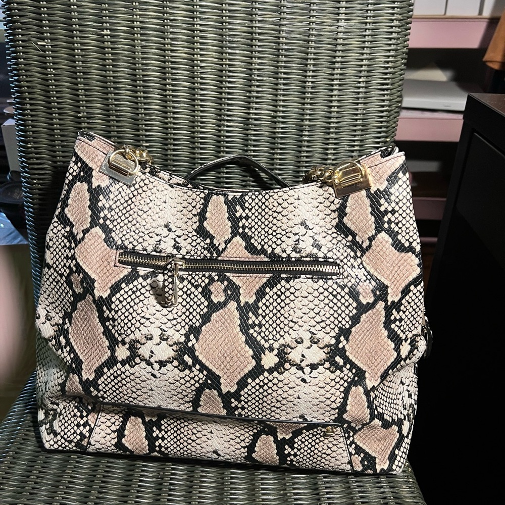 INC International Concepts Black and Cream Snakeskin Shoulder Bag